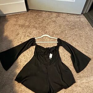 Black Off-Shoulder Bell sleeve playsuit